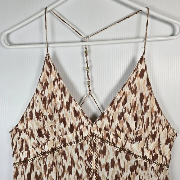NWT aerie Leopard Print Spaghetti Strap Maxi Dress Beaded Strap Front Slit SizeL - Picture 3 of 15